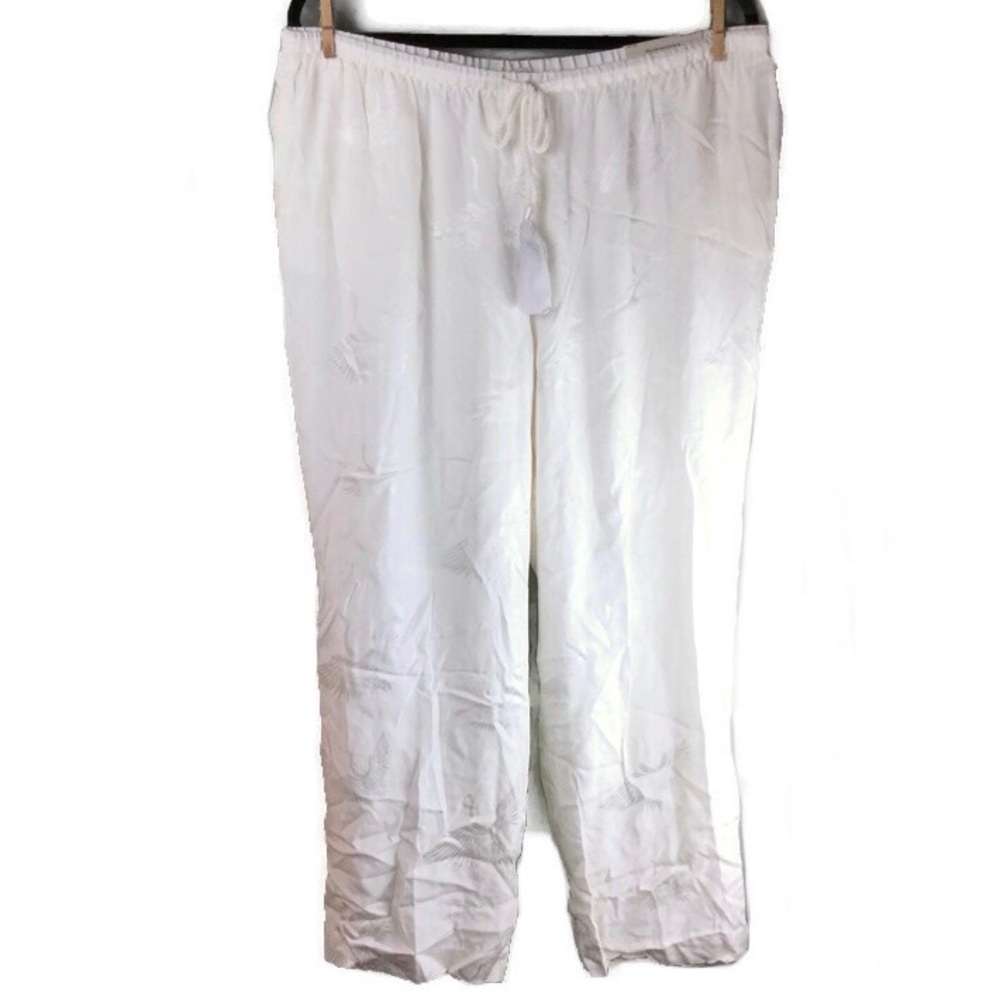 NWT Soft Surroundings Thousand Happiness Crane Print Wide Leg Ivory Pants Sz XL